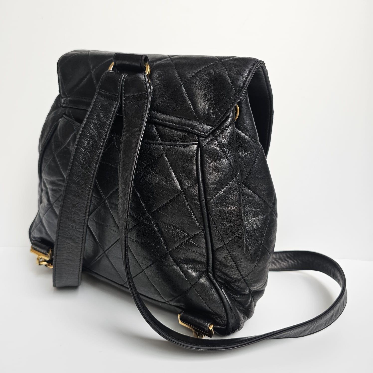 Vintage Chanel Black Lambskin Quilted Small Flap Backpack For Sale 7