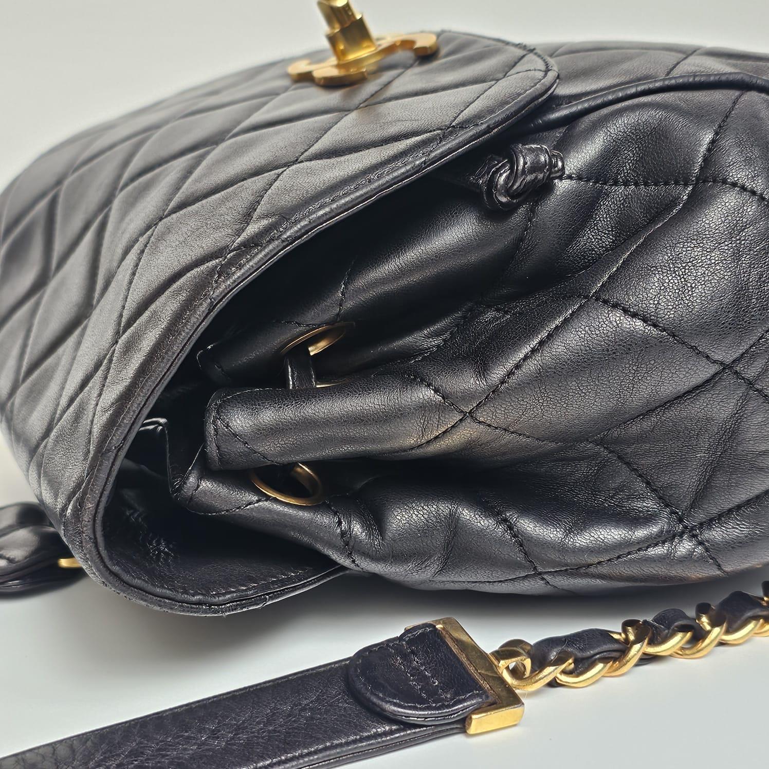 Vintage Chanel Black Lambskin Quilted Small Flap Backpack For Sale 8