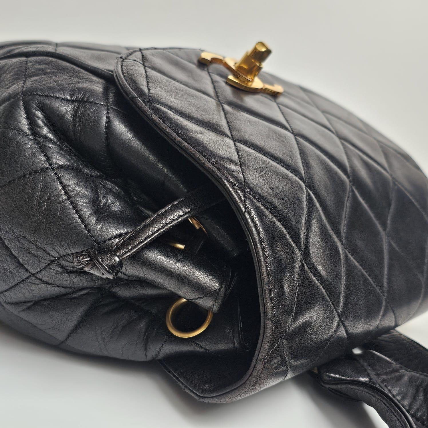 Vintage Chanel Black Lambskin Quilted Small Flap Backpack For Sale 9