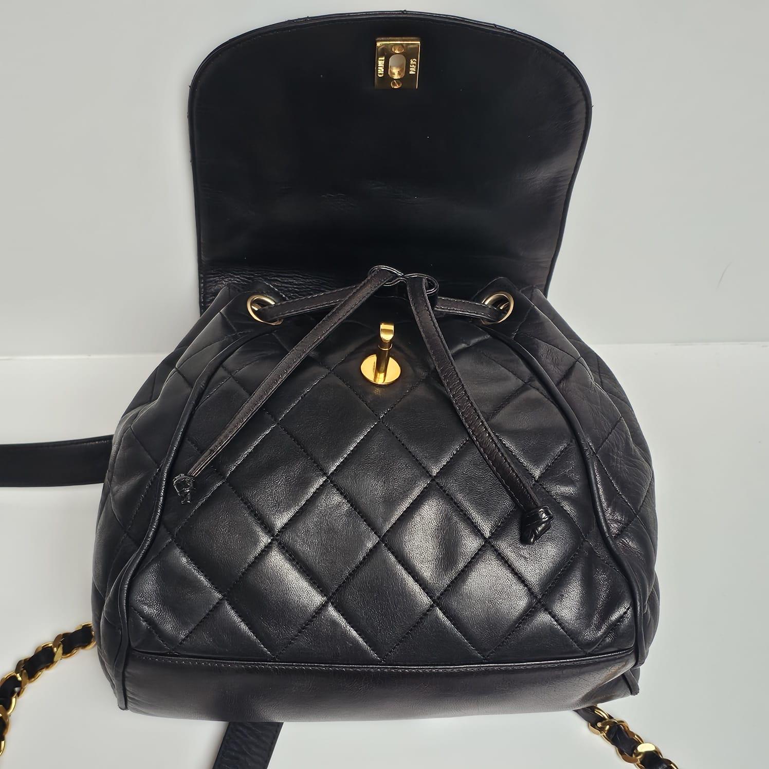 Vintage Chanel Black Lambskin Quilted Small Flap Backpack For Sale 10