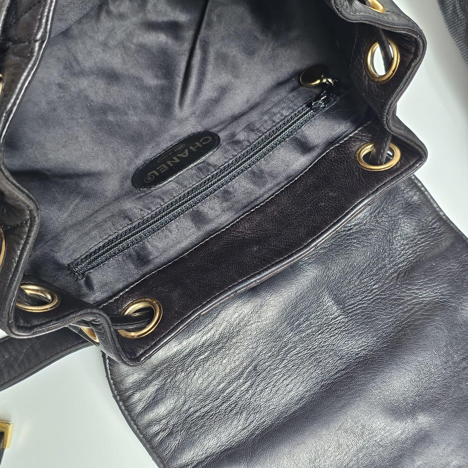Vintage Chanel Black Lambskin Quilted Small Flap Backpack For Sale 12