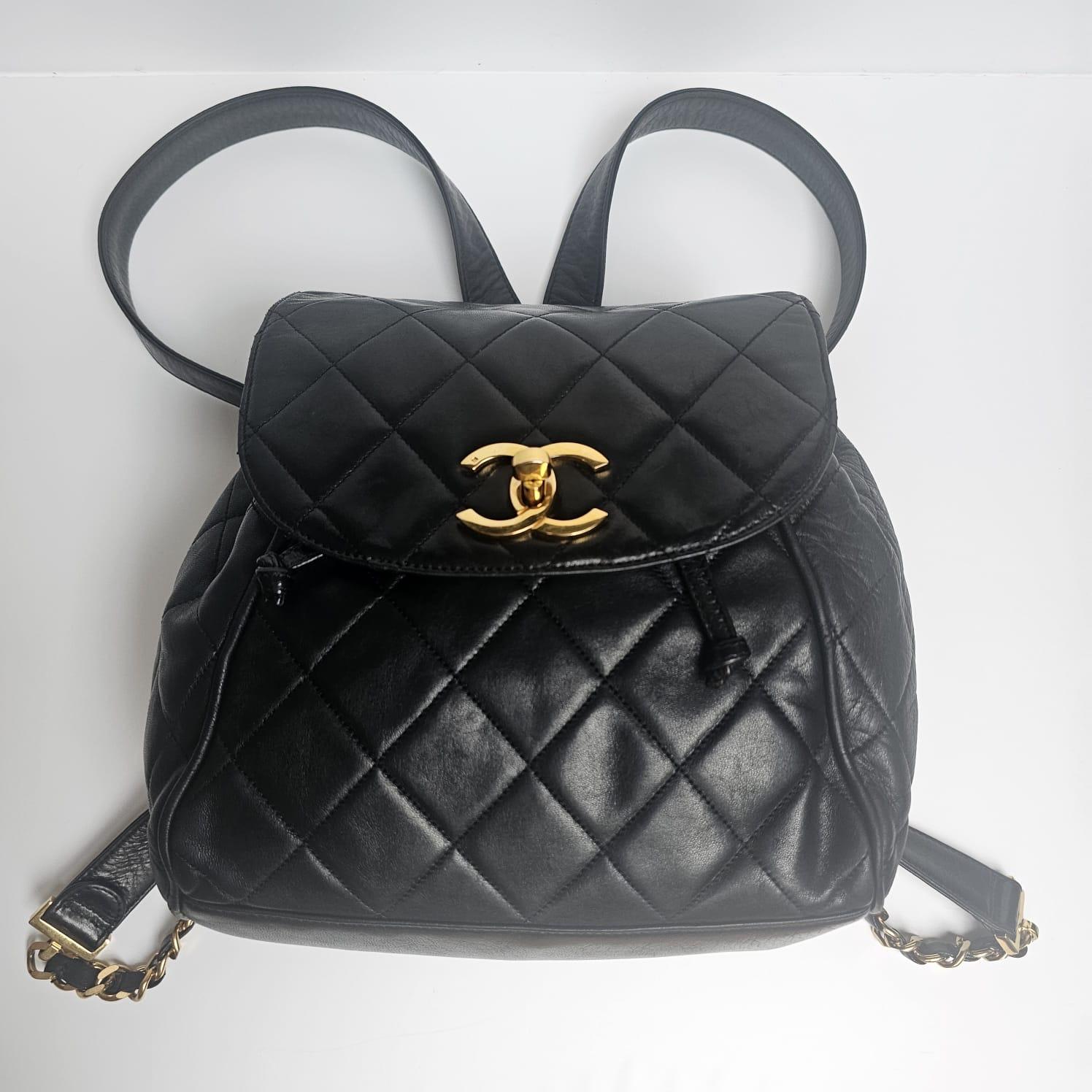 Vintage Chanel Black Lambskin Quilted Small Flap Backpack For Sale 13