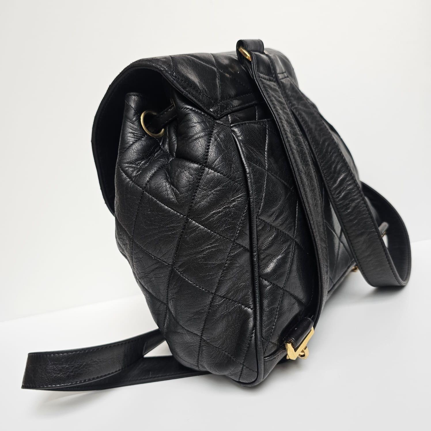 Vintage Chanel Black Lambskin Quilted Small Flap Backpack For Sale 14
