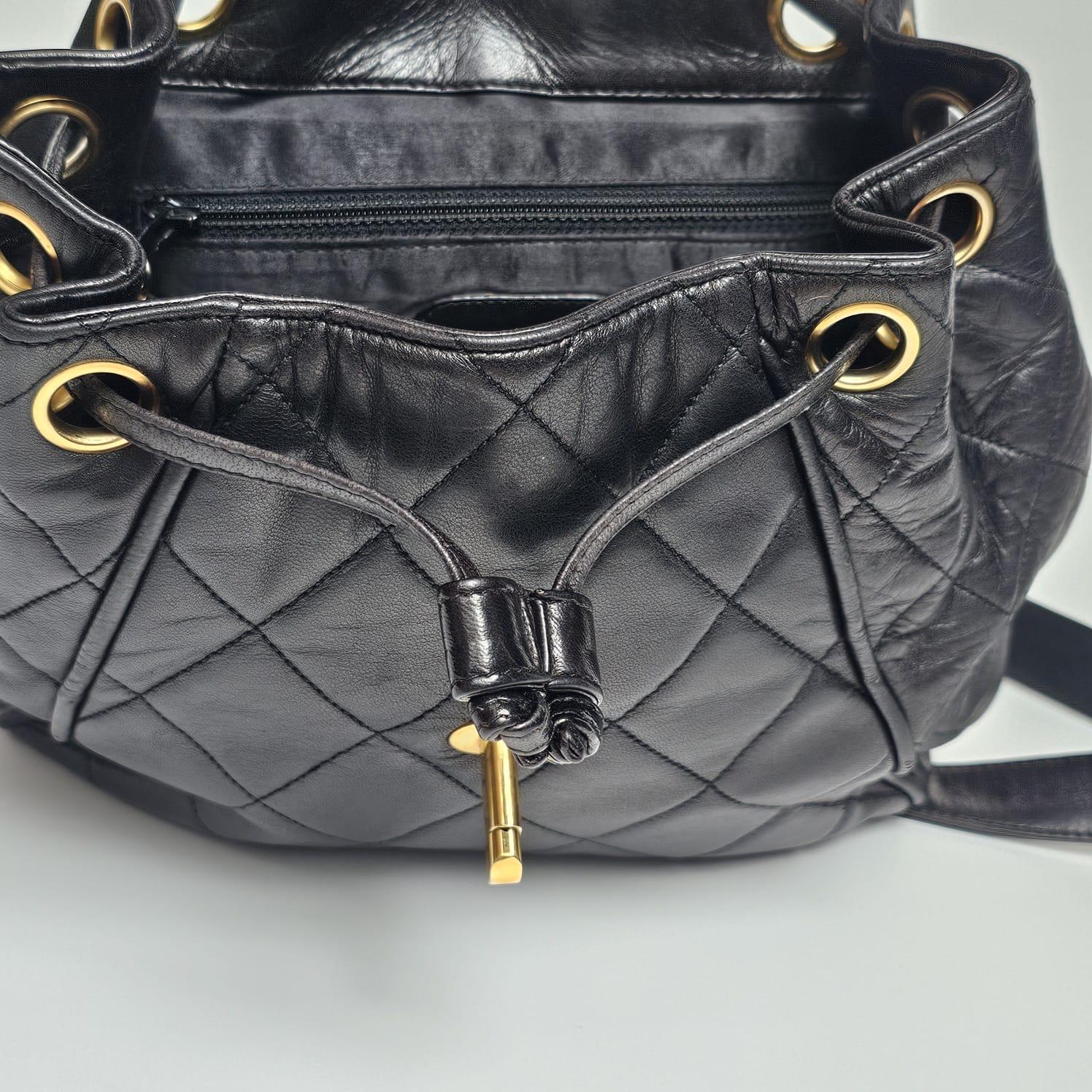 Vintage Chanel Black Lambskin Quilted Small Flap Backpack For Sale 15