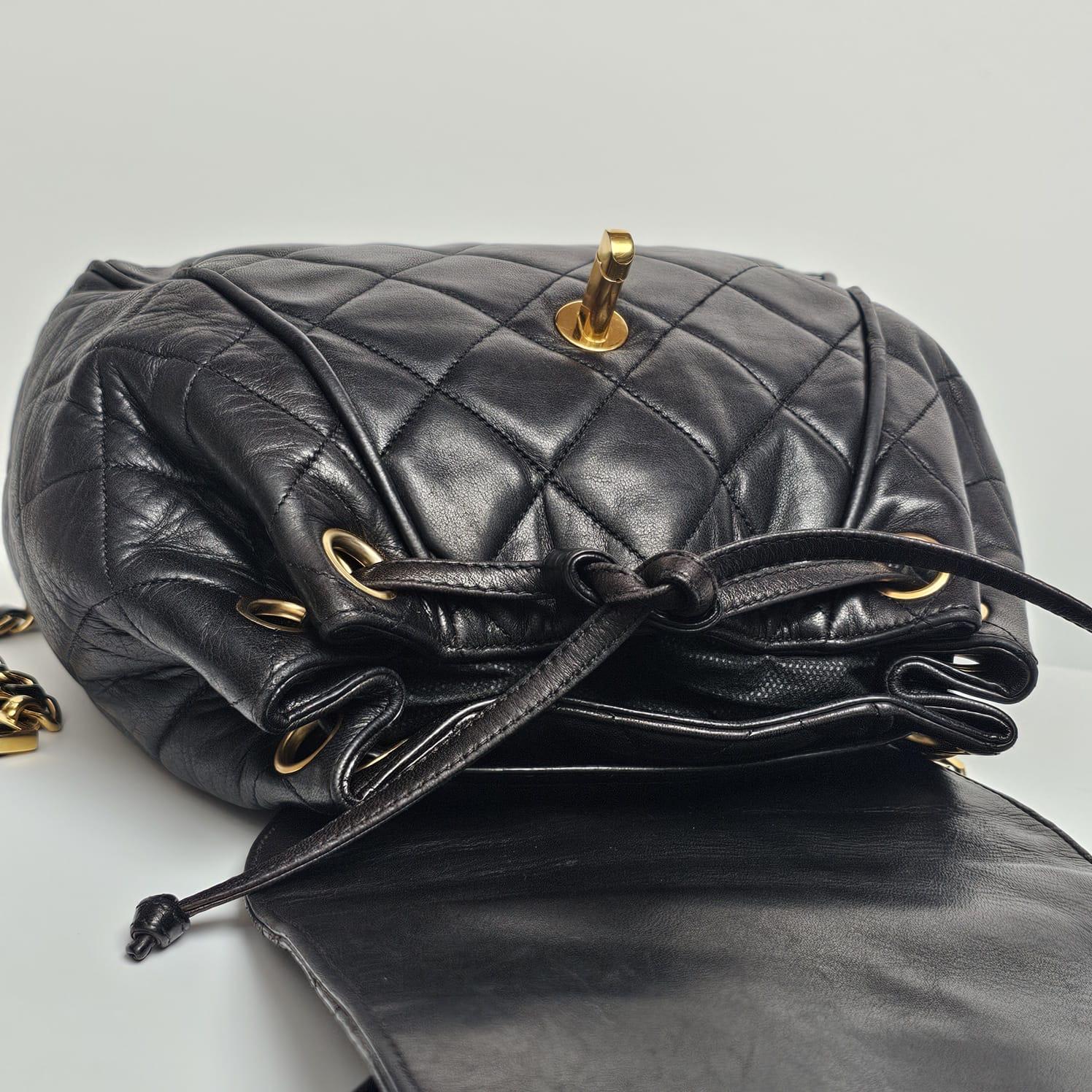 Vintage Chanel Black Lambskin Quilted Small Flap Backpack For Sale 16