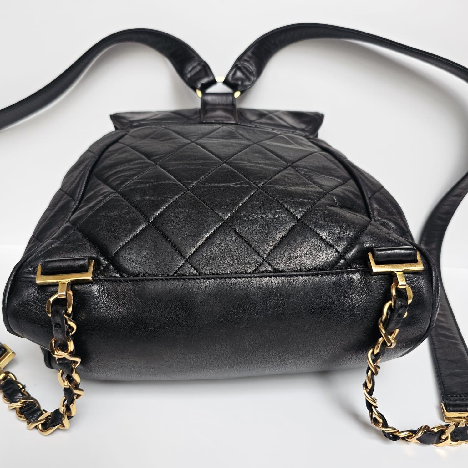 Vintage Chanel Black Lambskin Quilted Small Flap Backpack For Sale 1