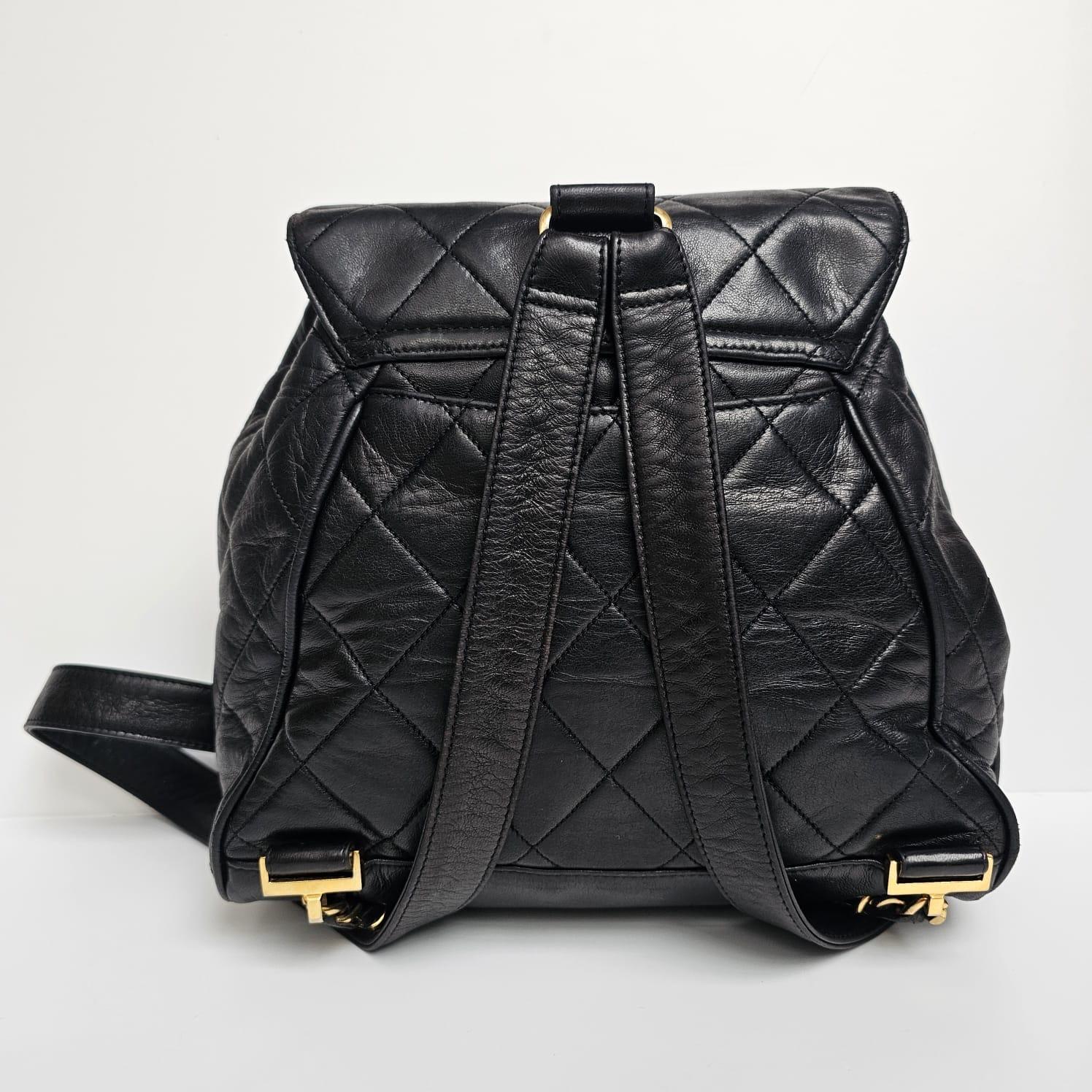 Vintage Chanel Black Lambskin Quilted Small Flap Backpack For Sale 2