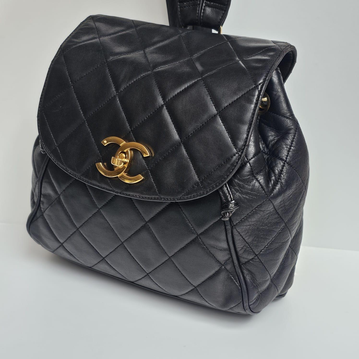 Vintage Chanel Black Lambskin Quilted Small Flap Backpack For Sale 3