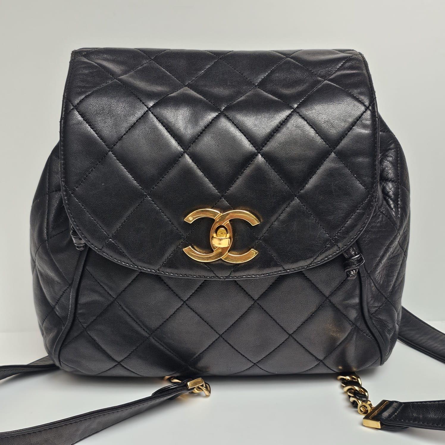 Vintage Chanel Black Lambskin Quilted Small Flap Backpack For Sale 5