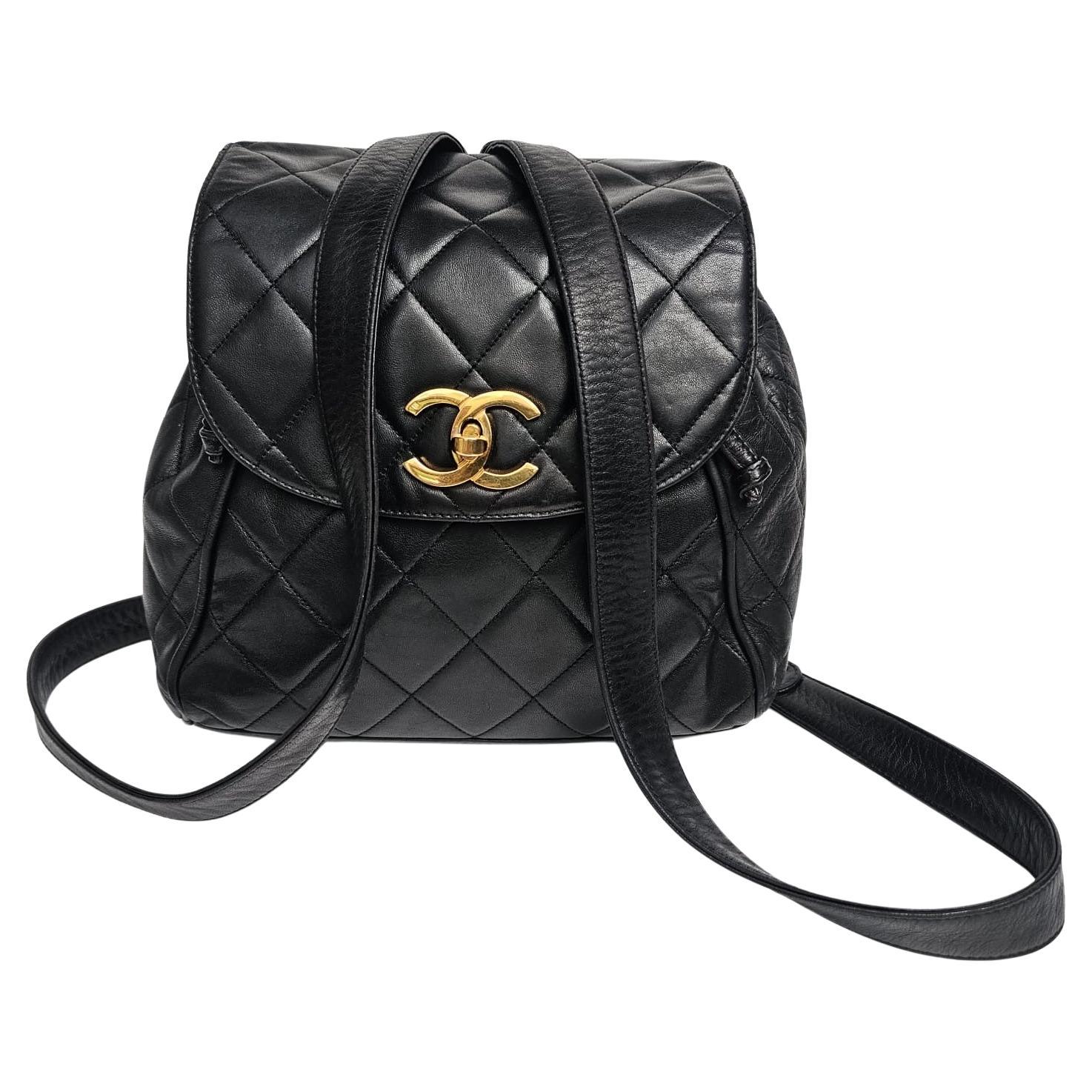 Vintage Chanel Black Lambskin Quilted Small Flap Backpack