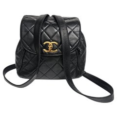 Vintage Chanel Black Lambskin Quilted Small Flap Backpack