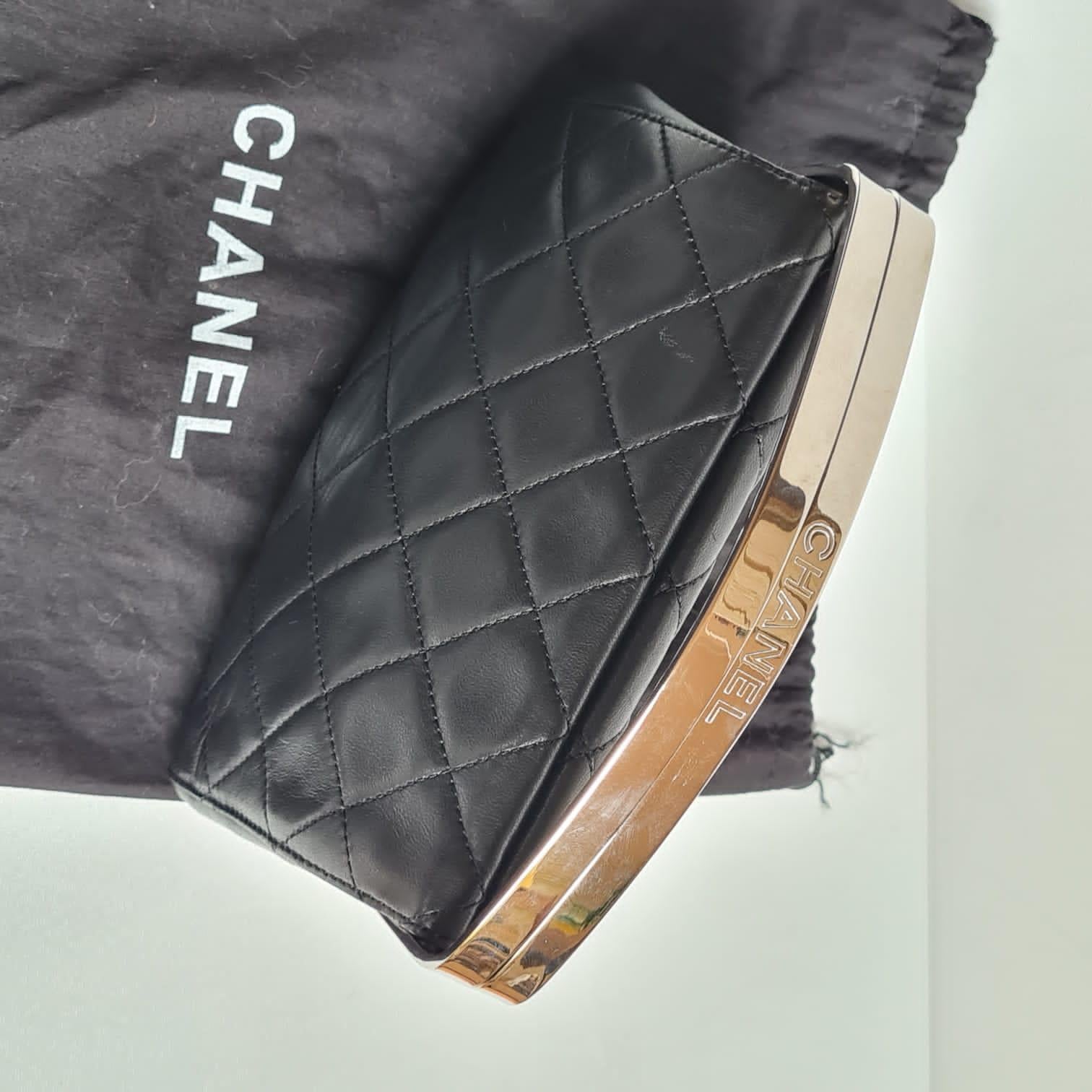 Vintage Chanel Black Lambskin Quilted Small Magnetic Frame Top Handle Bag For Sale 9