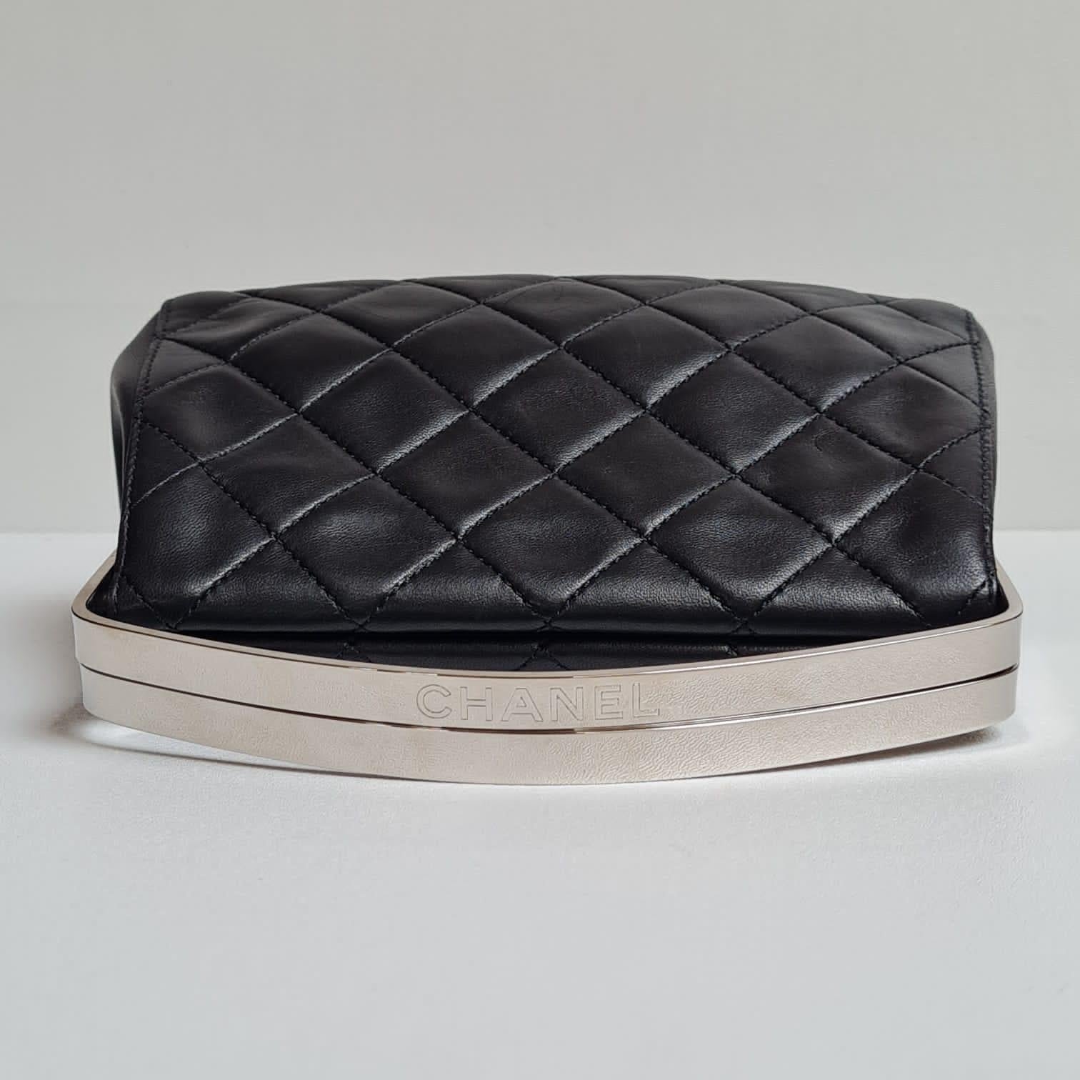 Vintage Chanel Black Lambskin Quilted Small Magnetic Frame Top Handle Bag For Sale 4