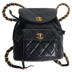 Vintage Chanel Black Lambskin Small Duma Backpack