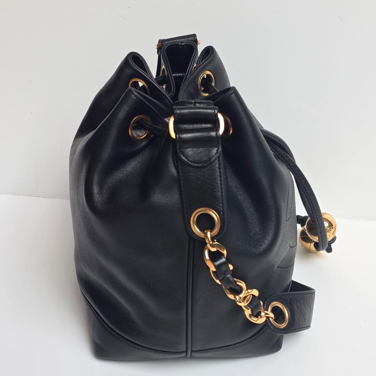 Vintage Chanel Black Lambskin Timeless CC Drawstring Hobo Shoulder Bag 8