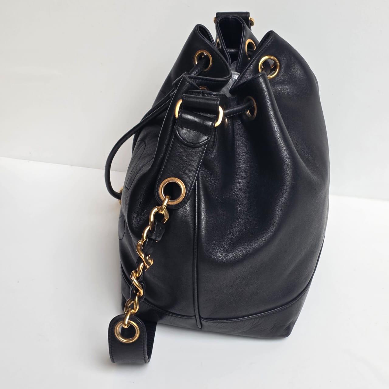 Vintage Chanel Black Lambskin Timeless CC Drawstring Hobo Shoulder Bag 9