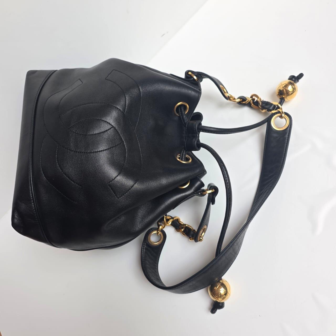 Vintage Chanel Black Lambskin Timeless CC Drawstring Hobo Shoulder Bag 10