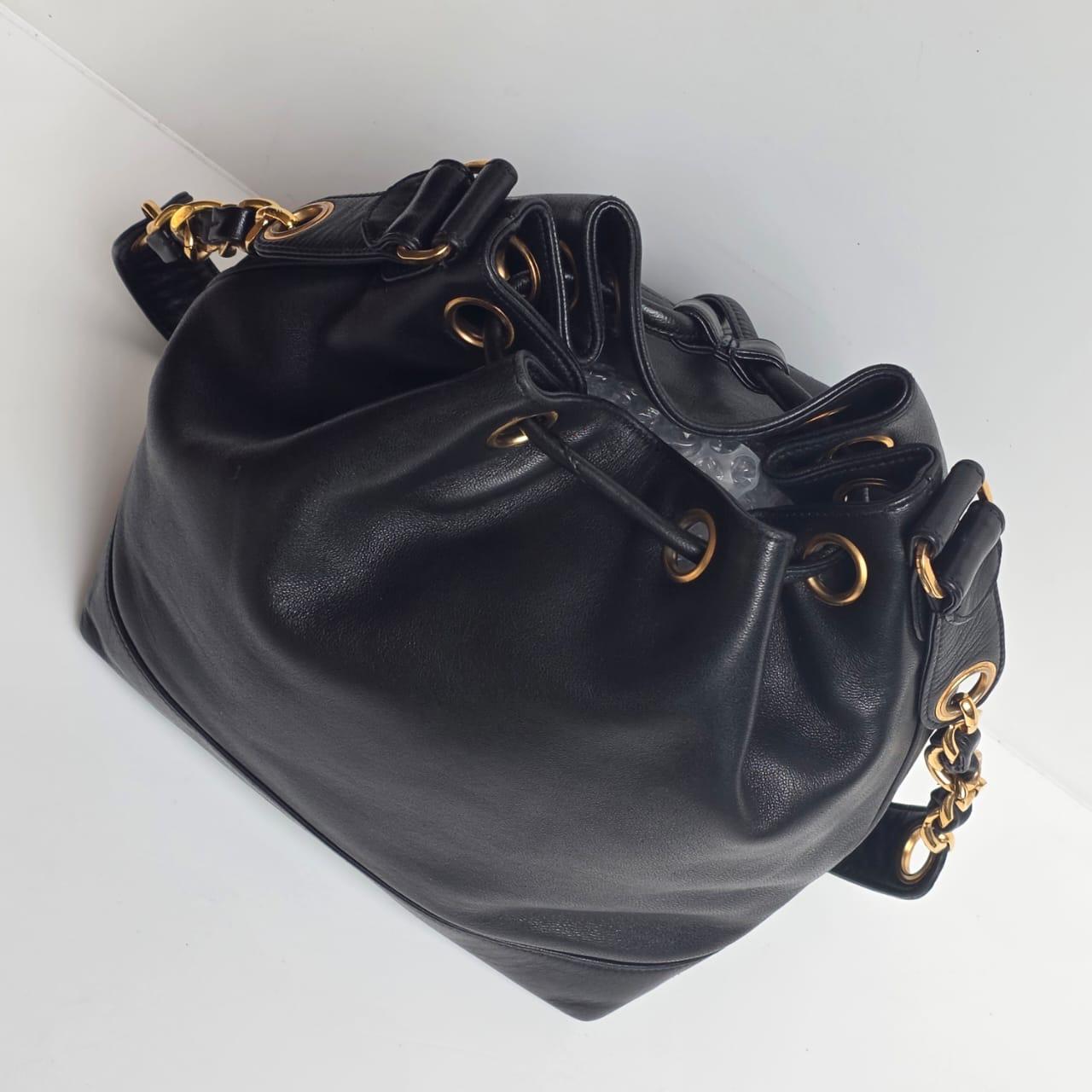 Vintage Chanel Black Lambskin Timeless CC Drawstring Hobo Shoulder Bag 11