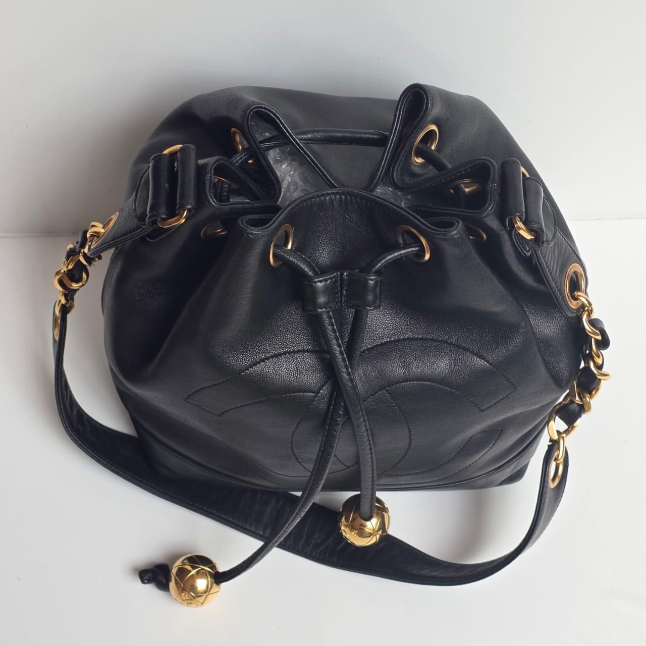 Vintage Chanel Black Lambskin Timeless CC Drawstring Hobo Shoulder Bag 15