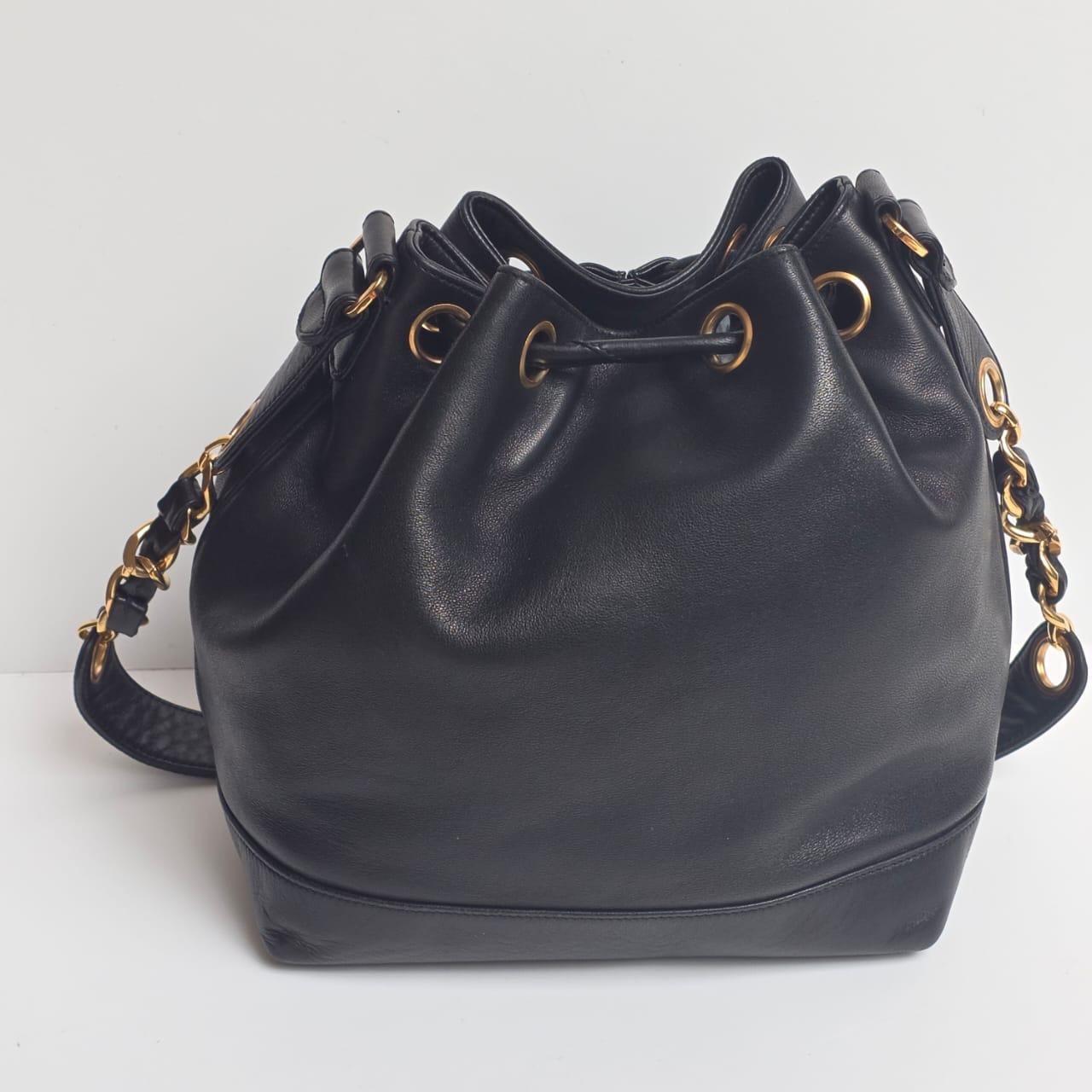 Women's Vintage Chanel Black Lambskin Timeless CC Drawstring Hobo Shoulder Bag