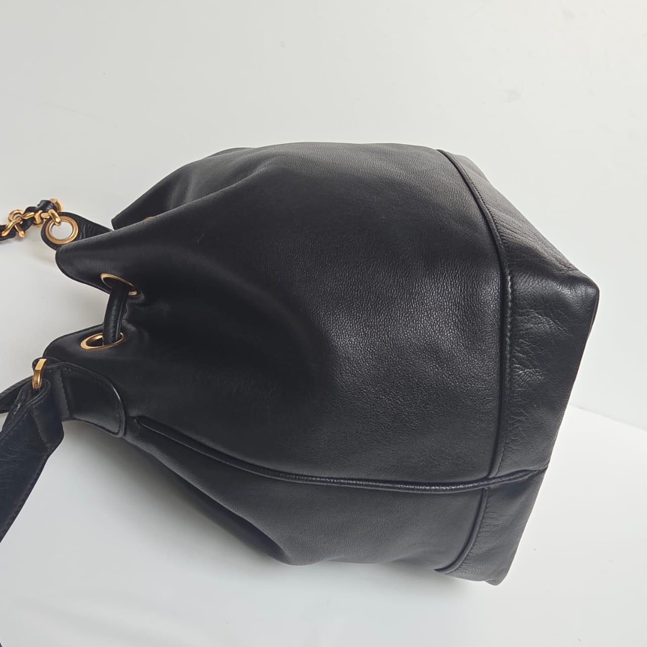 Vintage Chanel Black Lambskin Timeless CC Drawstring Hobo Shoulder Bag 1