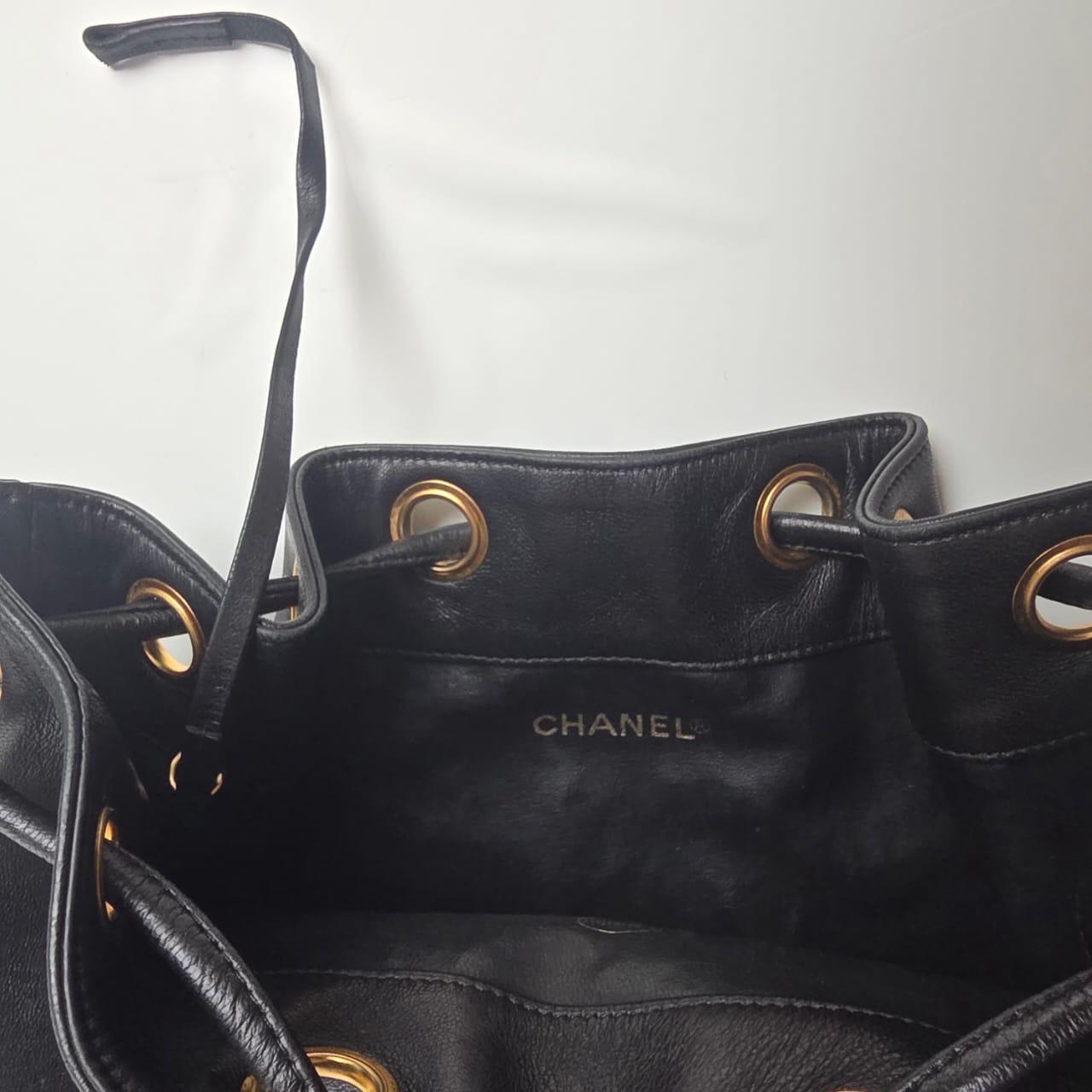 Vintage Chanel Black Lambskin Timeless CC Drawstring Hobo Shoulder Bag 5