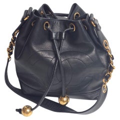 Vintage Chanel Black Lambskin Timeless CC Drawstring Hobo Shoulder Bag