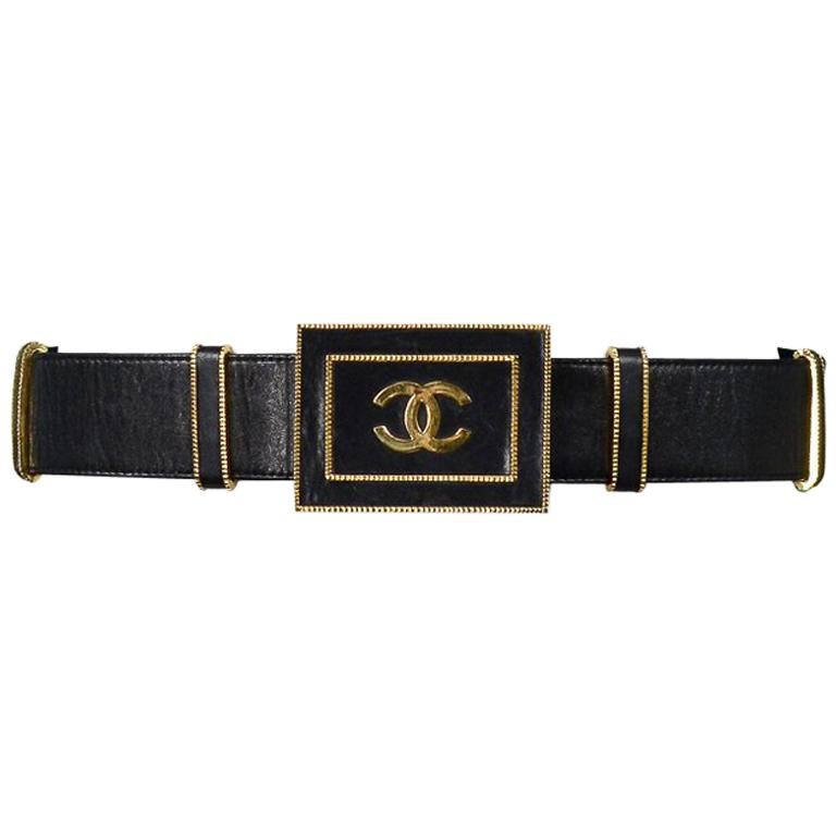 Vintage Chanel Black Leather and Gold CC Belt at 1stDibs vintage