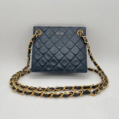 Vintage Chanel Black Leather Square Mini Bag Gold Hardware Crossbody