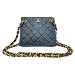Vintage Chanel Black Leather Square Mini Bag Gold Hardware Crossbody