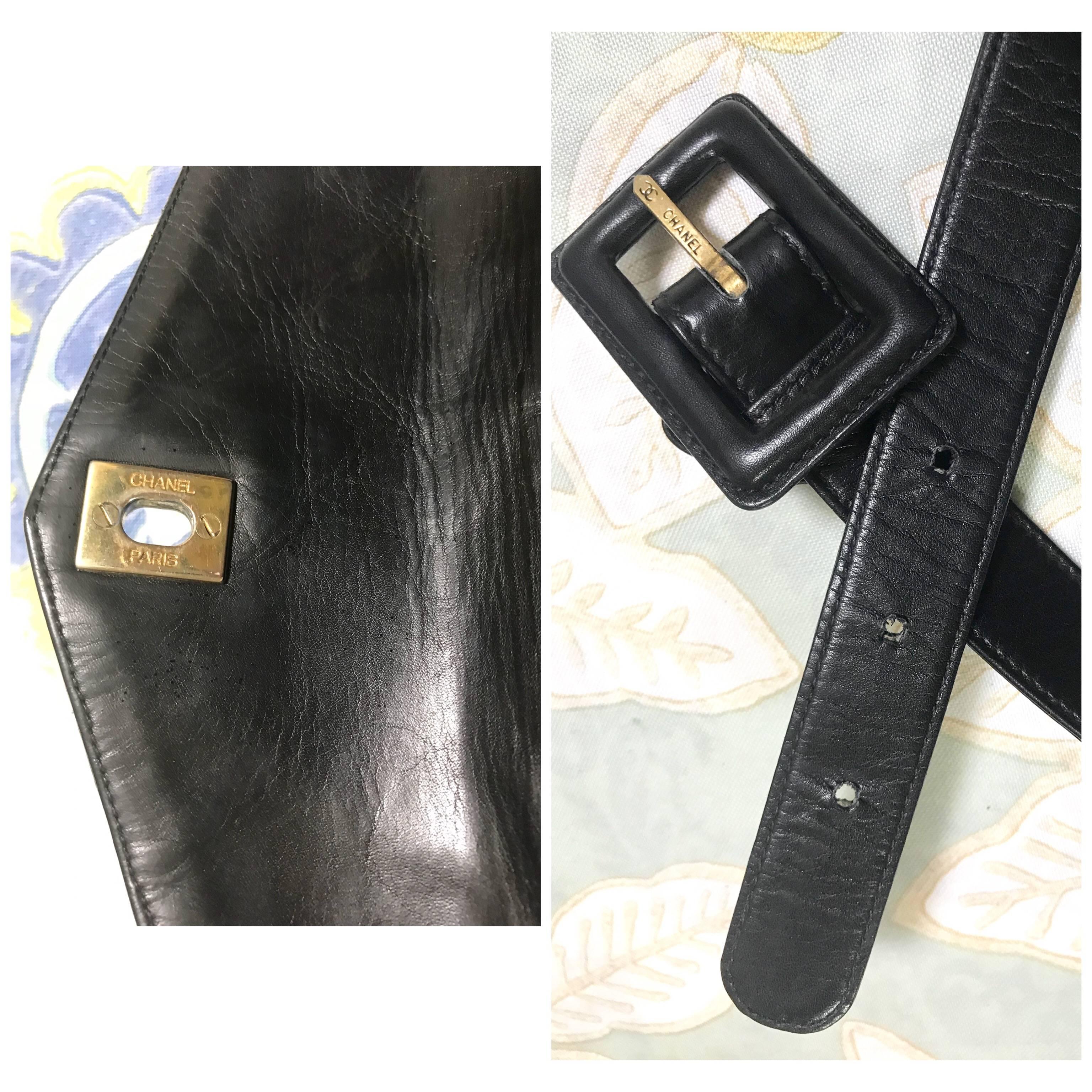 Chanel Vintage black leather waist purse and/or fanny bag with belt and CC motif 4