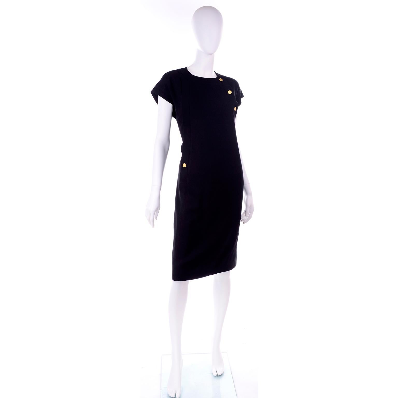 Women's Vintage Chanel Black Linen Dress With Silk Lining & Coco Chanel Gold Buttons