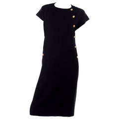Vintage Chanel Black Linen Dress With Silk Lining & Coco Chanel Gold Buttons