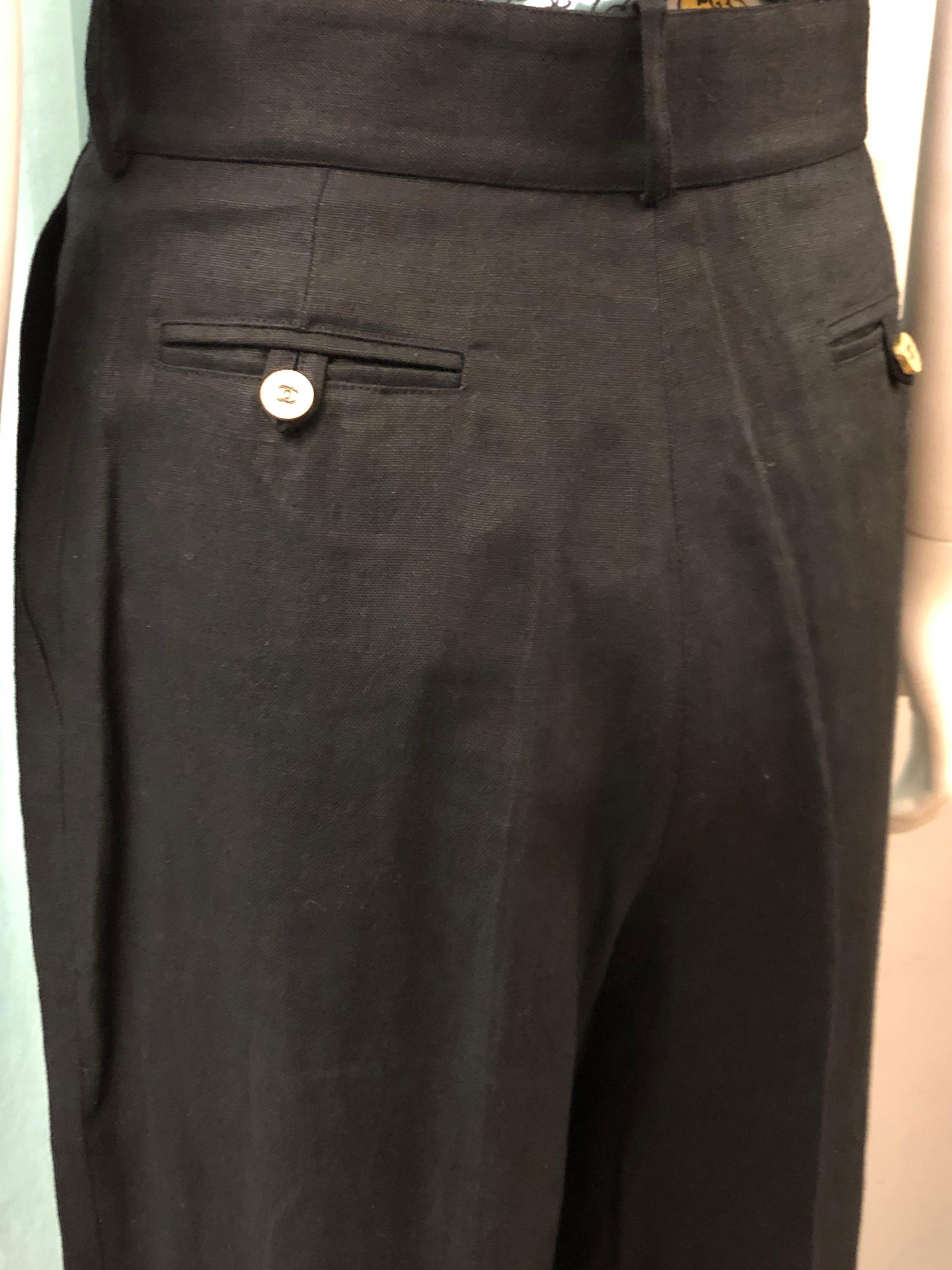 Chanel Black Linen Pleated Pants  In Excellent Condition In Sheung Wan, HK