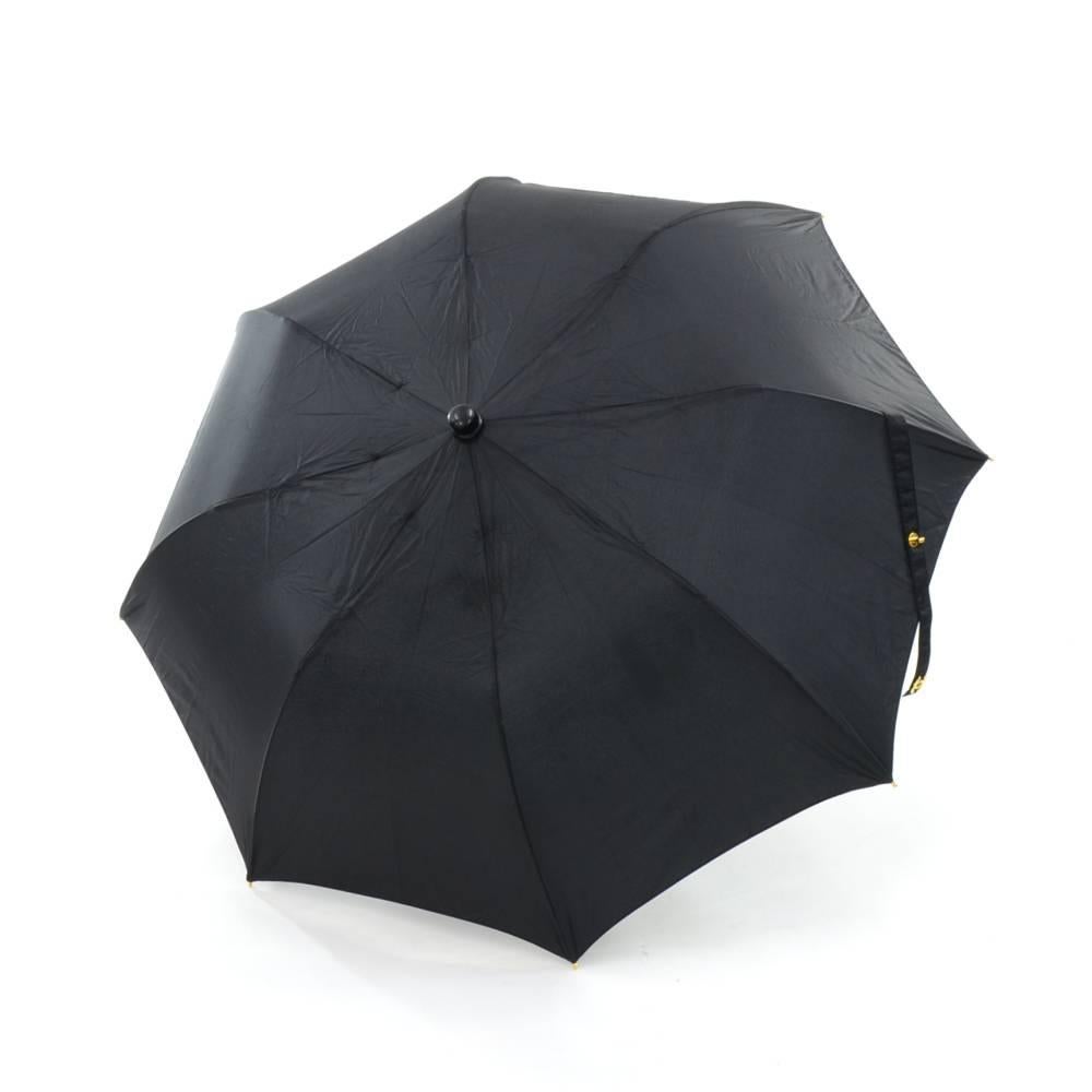 Chanel Vintage Black Nylon Umbrella With Patent Leather Case  In Good Condition In Fukuoka, Kyushu