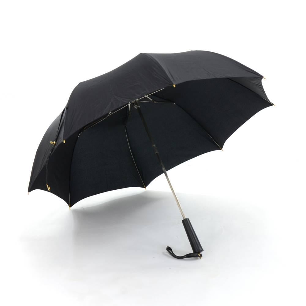 Women's Chanel Vintage Black Nylon Umbrella With Patent Leather Case 