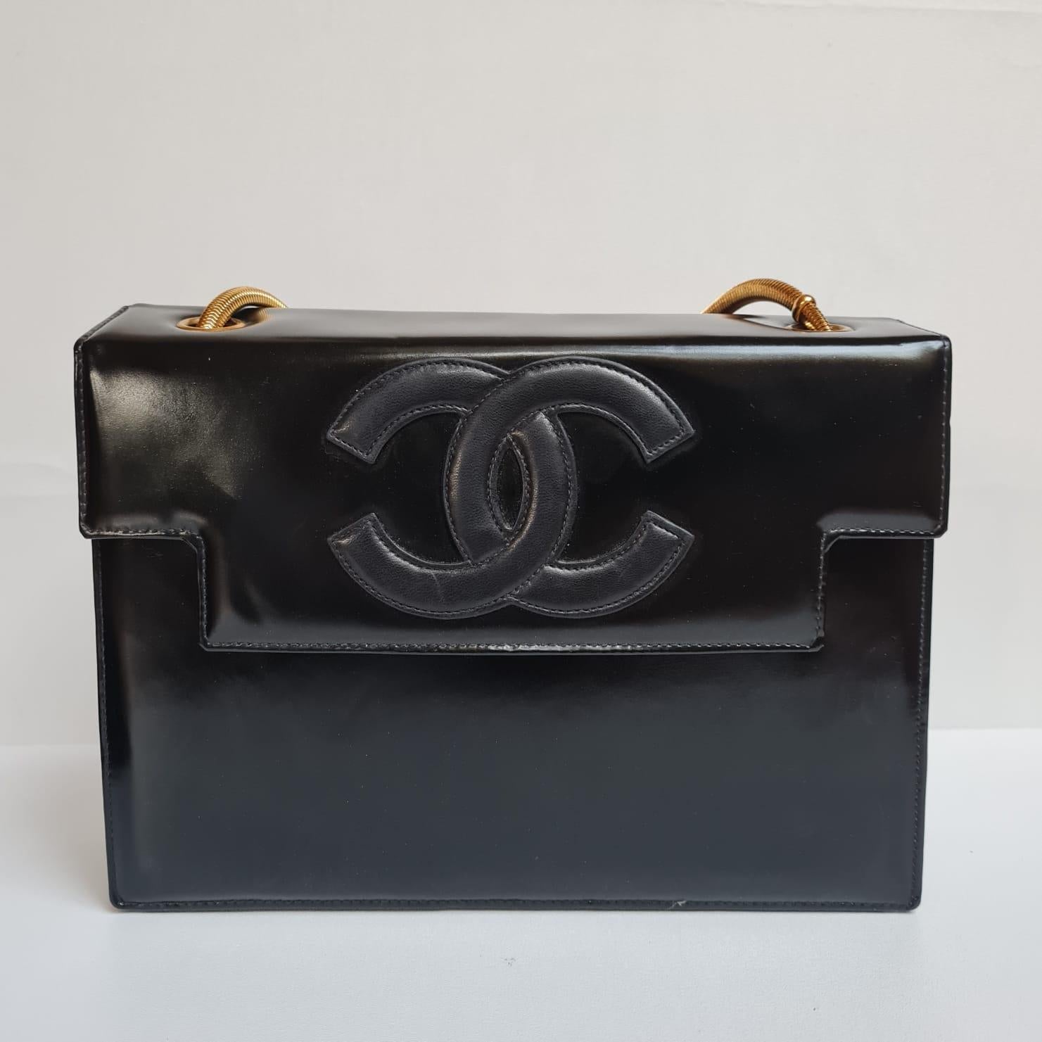 Vintage Chanel Black Patent Snake Chain Shoulder Bag 5