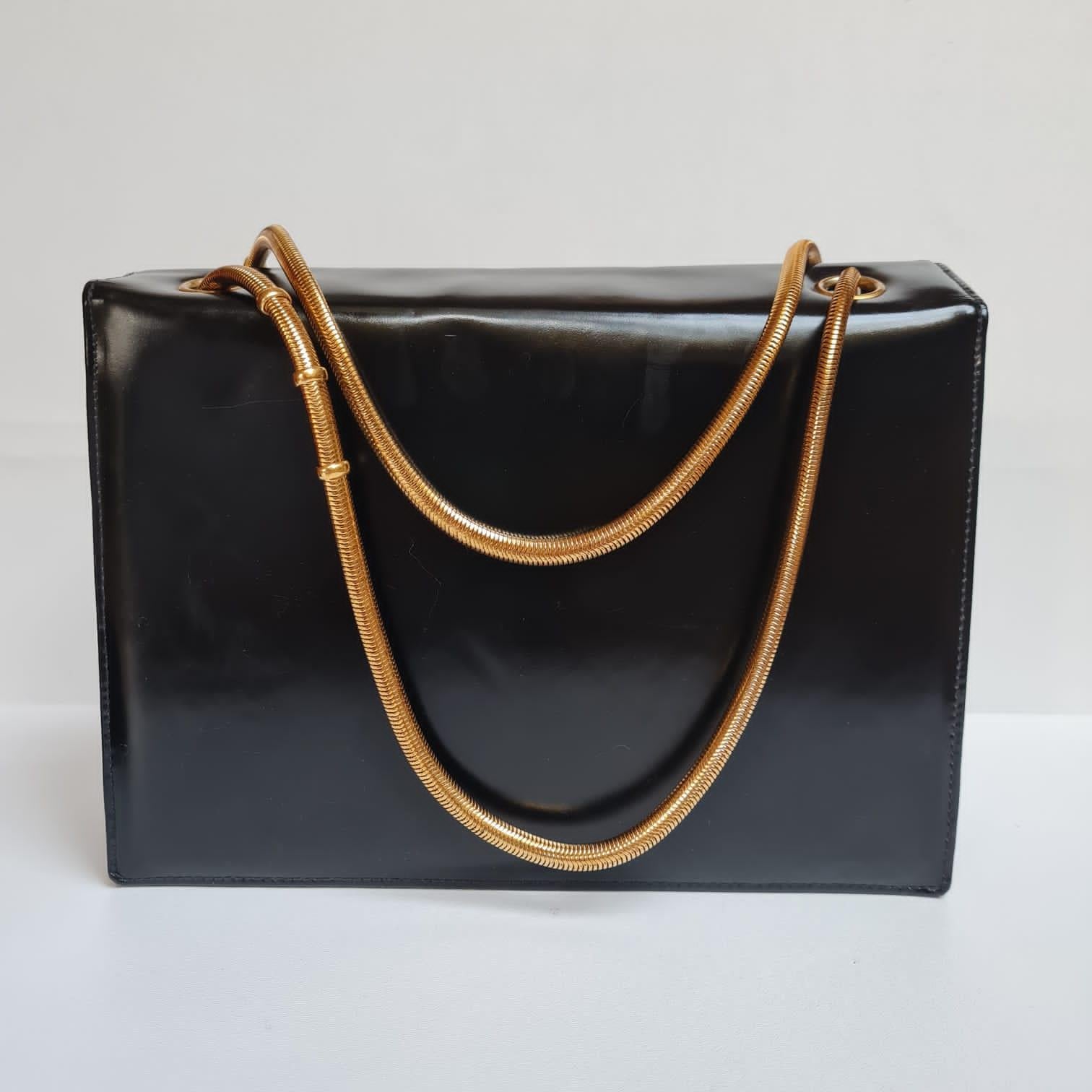 Vintage Chanel Black Patent Snake Chain Shoulder Bag 7