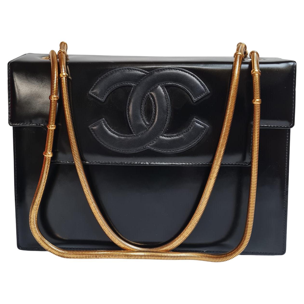 Vintage Chanel Black Patent Snake Chain Shoulder Bag
