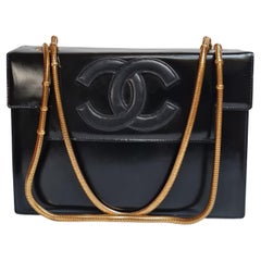 Vintage Chanel Black Patent Snake Chain Shoulder Bag