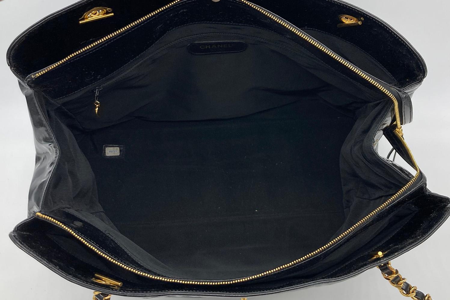 Vintage Chanel Black Patent XL Weekender Super Model Tote For Sale 5