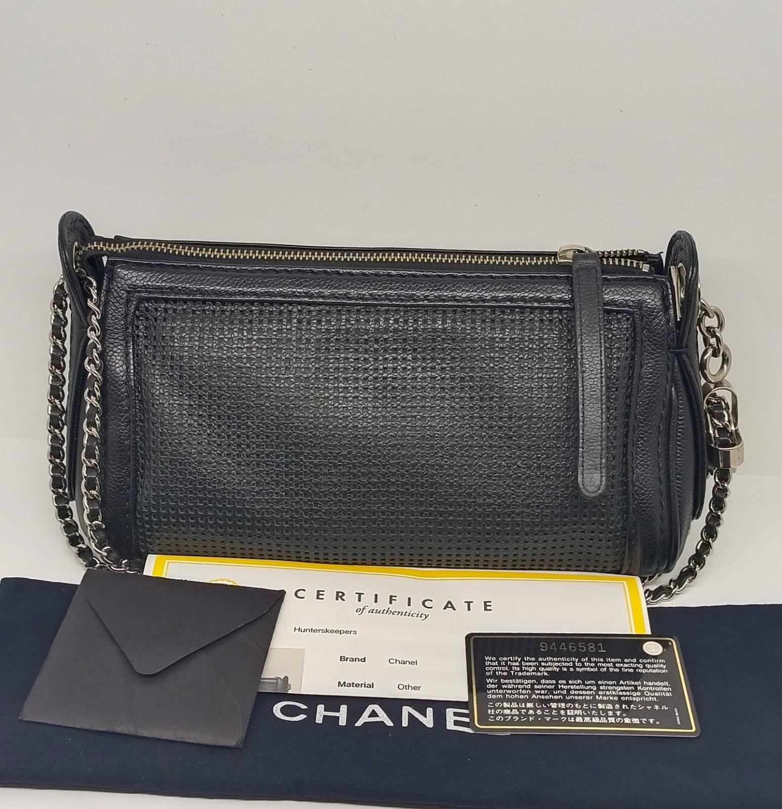 Vintage Chanel Black Perforated Pulley Pochette Bag 1
