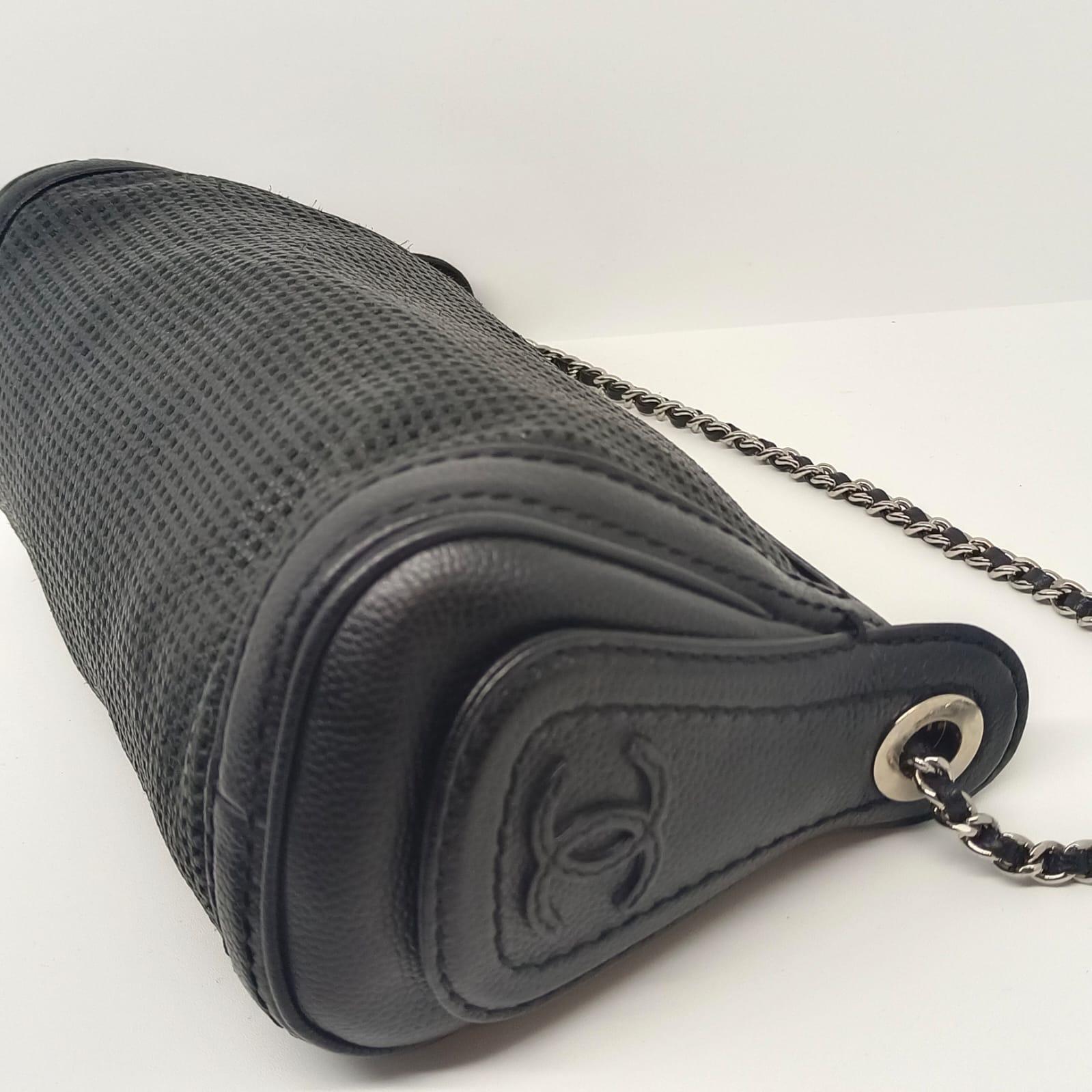 Vintage Chanel Black Perforated Pulley Pochette Bag 3