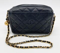 Vintage Chanel Black Quilted Caviar Camera Bag