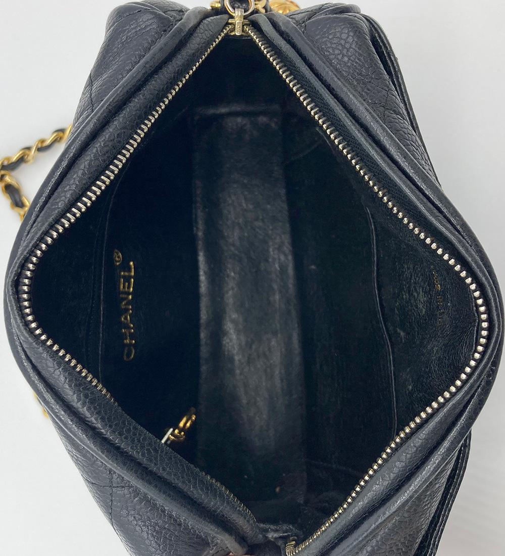 Vintage Chanel Black Quilted Caviar Camera Bag For Sale at 1stDibs