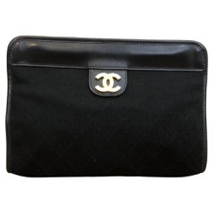 Vintage CHANEL Diamond Quilted Jersey Clutch Bag Black Small