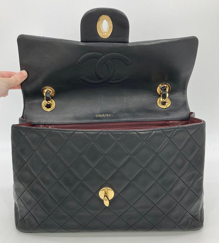 Vintage Chanel Black Quilted Lambskin Maxi Classic Flap  For Sale 6