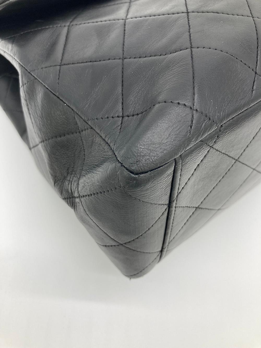 Vintage Chanel Black Quilted Lambskin Maxi Classic Flap 12