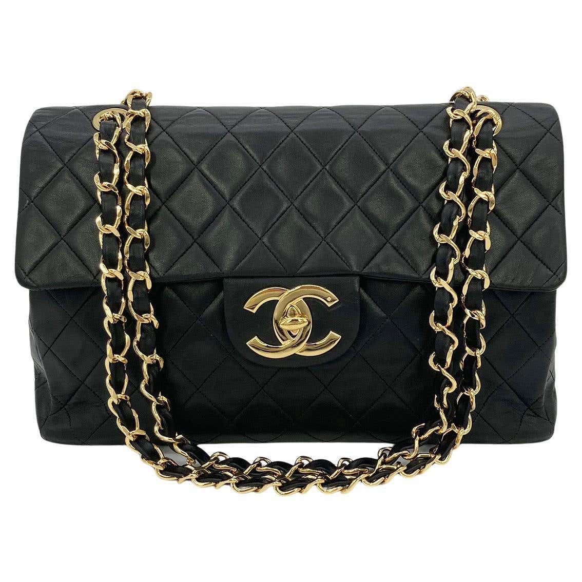 Vintage Chanel Black Quilted Lambskin Maxi Classic Flap For Sale at 1stDibs
