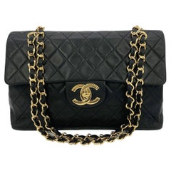 Vintage Chanel Black Quilted Lambskin Maxi Classic Flap 